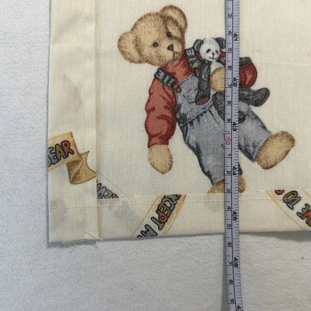 VTG Blue Jean Teddy Bear Valance Curtains set 45